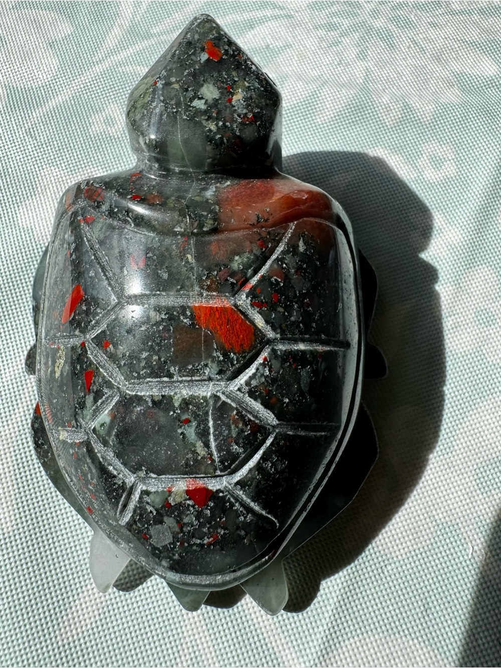 Handcrafted Bloodstone Turtle Ornament - Reptile Decor